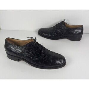 Handmade Ostrich Men's Tony Leather Black Oxford Dress Shoes Size 9-10